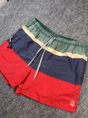 Baús de natação vintage náutica médio vermelho azul amarelo colorblock logotipo anos 90 iate - Imagem 1 de 4