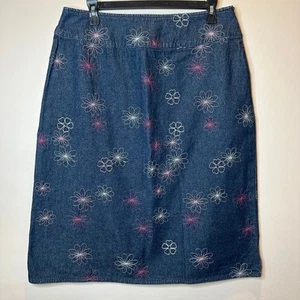 Willi Smith Embroidered Flower Cotton Denim A-Line Midi Skirt Womens Size 10 Y2K - Picture 1 of 11