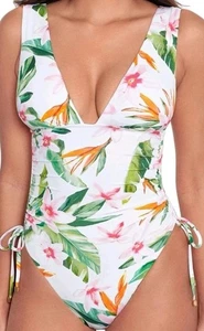 NWT RALPH LAUREN 12 Watercolor Floral Shirred Plunge Tank One Piece Swimsuit - Picture 1 of 7