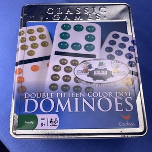 Cardinal Double Fifteen DOMINOES 136 Color Dot Jumbo con Entrenamientos - Negro Mat Missin - Imagen 1 de 5