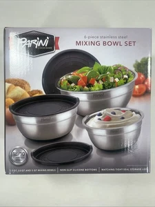 Parini 6-teiliges Edelstahl Rührschüssel Set 1,5, 2,5, 5 Quart mit Deckel - Neu im Karton - Bild 1 von 11
