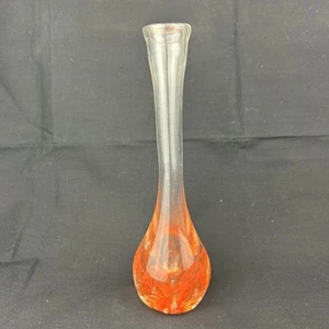 MCM Hand Blow Art Glass Vase Flower Paperweight Clear Orange - Picture 1 of 15