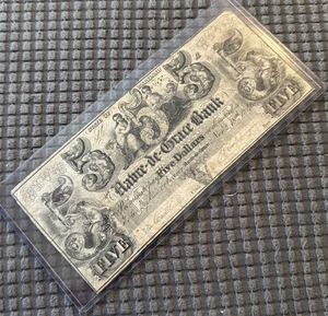 1846 Havre-de-Grace Bank Note-$5 Face-Hand Signed & Cut - Picture 1 of 6