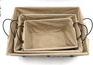Farmhouse Wire Storage Baskets Set 3 Linen Lined Rustic ACACIA Home Essentials - Picture 1 of 24