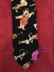 Fred Flinstone Vintage Ralph Marlin Krawatte Neuheit schwarz Bam Bam Wilma Dino - Bild 1 von 2