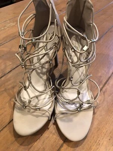 Anne Michelle SUGAR LOVE Nude Caged Strappy Rhinestone Heel Stiletto Sandal 8.5 - Picture 1 of 4