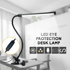 Modern Clip On LED Desk Lamp Eye Care USB Power Dimmable Light Adjustable Clamp - Picture 1 of 12
