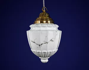 Vintage 1930s Neoclassical Opaline Glass & Brass Ceiling Pendant Lamp - Rewired - Picture 1 of 5