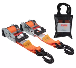 2 Pack Orange 2"x10' Auto Retractable Ratchet Straps with S Hook Tiedowns - Picture 1 of 12