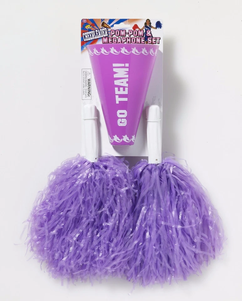 Cheerleader Pom Pom PURPLE Poms Megaphone Costume Adult Childs Cheer Leader Prop - Image 1 of 1