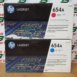 Set of 2- HP 654A Toner Cartridges Magenta CF333A & Cyan CF331A OEM 2023 - NEW - Picture 1 of 13
