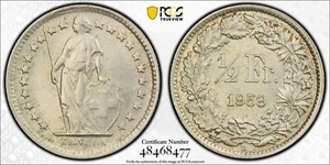 1959-B Switzerland 1/2 Fr Half Franc PCGS MS61 - Picture 1 of 3