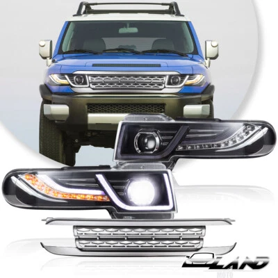 VLAND Headlights w/Sequential+Silver Front Grille For 2007-14 Toyota FJ Cruiser - Image 1 of 4