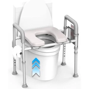 Agrish Raised Toilet Seat wHandles Padded Elevated Medical Gray Adjustable 350lb - Picture 1 of 1
