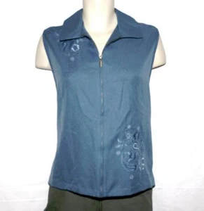 Alfred Dunner Vest Blue Embroidered Full Zipper Waistcoat Size 20 NWT - Picture 1 of 4