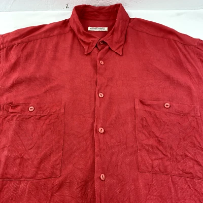 Camisa Birmania Bibas Para Hombre Grande Roja 100% Seda Texturizada Botón Frontal Campamento Informal Foto 1 de 4