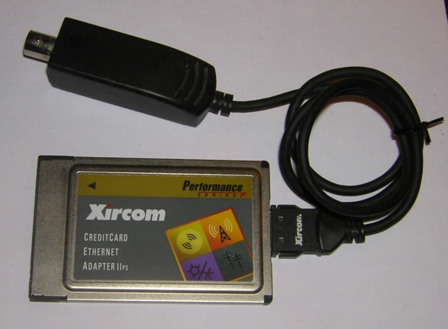 Xircom PCMCIA Ethernet IIps LAN PC Card PS-CE2-10 with 10Base2 Coax Dongle Cable - Image 1 of 1