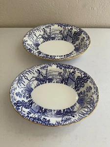 Royal Crown Derby Mikado Pattern Porcelain Pair of Oval Vegetable Bowls - Picture 1 of 16