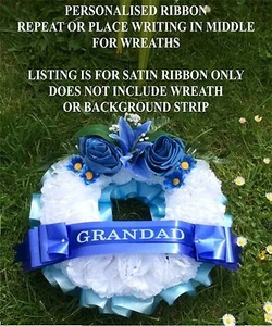 PERSONALISED FUNERAL RIBBON PRINTED 38MM X 1 METRE MEMORIAL WREATH REMEMBERANCE - Picture 1 of 29
