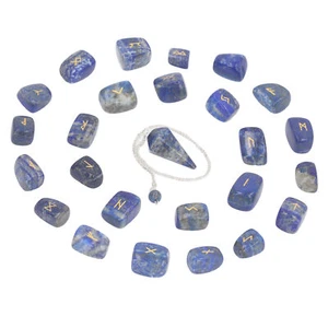 25Pcs Rune Stones Healing Balanced Chakras Mind Lettering Crystal With Bag & - Photo 1 sur 30
