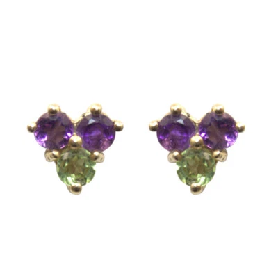  Aretes Amatista y Peridoto 3 Piedras Oro 9ct Reino Unido Sello ER296AM/PE Foto 1 de 3