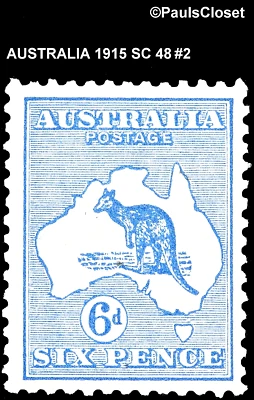 AUSTRALIA 1915 SC 48 CANGURO Y MAPA ULTRA 6p TIPO II MHR WM 10 P 12 #2 Foto 1 de 2