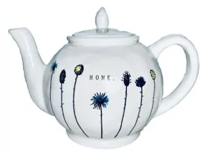 Rae Dunn Artisan Collection 4 Tassen Keramik Teekanne "HOME" Floral Pusteblume 8" hoch - Bild 1 von 9