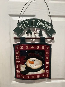 Christmas Countdown Advent Calendar Snowman Fabric, Wood Wall Hanging Decor  - Picture 1 of 2