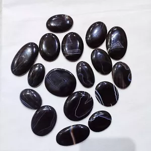 16"PIece Lot Natural Black Banded Agate Loose Gemstone Oval Cabochon Wholesale - Picture 1 of 7