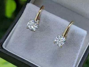 2.50Ct Round Cut Lab Created Drop & Dangle Women Earrings 14k Yellow Gold Plated - Picture 1 of 8