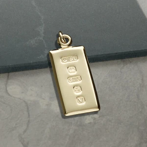 375 9 Karat Gelbgold kleiner gestempelter Ingot Anhänger mit Kette & Gravur Option - Bild 1 von 8