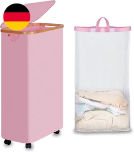 Efluky Wäschekorb Mit Rollen, 75L Faltbarer Wäschekorb Mit Deckel, Rosa Schlanke - Bild 1 von 12