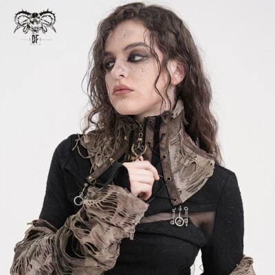 Devil Fashion Women Brown Gothic Steampunk Distressed Asymmetrical Collar Shawl - Image 1 of 4