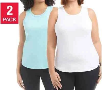 Danskin Women's 2 Pack Airbrush Tank, White/Aqua Splash, XS - Image 1 of 4