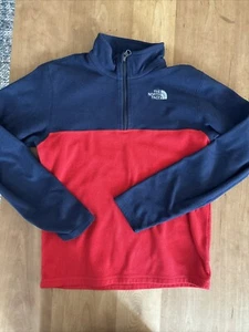 The North Face Sweater Large Youth 14/16 Red Blue Pullover 1/4 Zip Fleece Boys - Picture 1 of 5