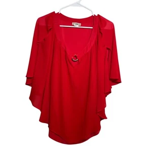 Ivy Ridge Bluse Damen XL rot Schlüsselloch Schlitz Ärmel Rüschen gefüttert Karriere Oberteil - Bild 1 von 7