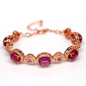 SHOLA Echt Natürlicher Rot Rosa Rubin Armband Sterlingsilber B293 - Picture 1 of 4
