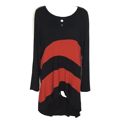 Top túnica tejido elástico terciopelo medianoche dobladillo alto para mujer S negro rojo bloque de color Foto 1 de 4