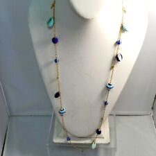 Rebecca Minkoff Bead & Shell 34" Long Necklace Gold Pleated