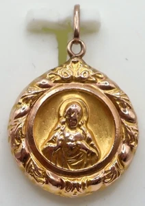 2 Sided 10K Yellow Gold Puffy Round Virgin Mary Jesus 1" Pendant Charm 1.54 Gram - Picture 1 of 7