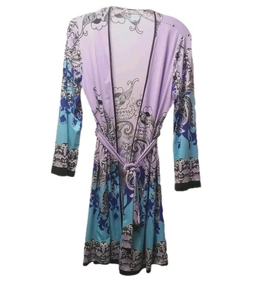 Linea Donatella Bata de Satén con Cinturón Mujer Pequeña Med Pailsey Salón Púrpura Boho Hada  Foto 1 de 4