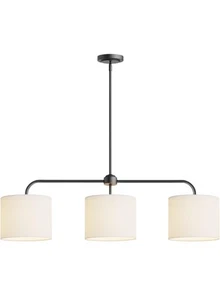 Electro bp;40" W 3-Light White Linen Drum Shade Chandelier with Black Metal Line - Picture 1 of 11