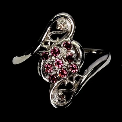 Anillo de plata de ley 925 redondo rodolita granate piedras preciosas naturales joyería talla 9 Foto 1 de 4