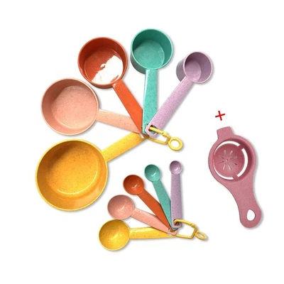 Plastic Measuring Cups and Spoons Set - 10 Pcs Colorful Kitchen Measuring Too... - Image 1 of 4