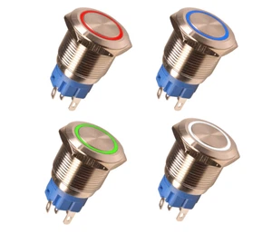 Drucktaster 12V 3A Druckschalter Edelstahl 19mm Beleuchtet LED Tastend Schalter - Bild 1 von 8