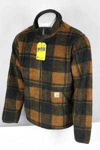 Carhartt Men's Loose Fit Fleece 1/4 Zip Pullover Brown Blk Buffalo Plaid 106443 - Picture 1 of 4