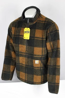 Pullover Carhartt Para Hombre Calce Suelto Polar 1/4 Cremallera Marrón Negro Búfalo Cuadros 106443 Foto 1 de 4