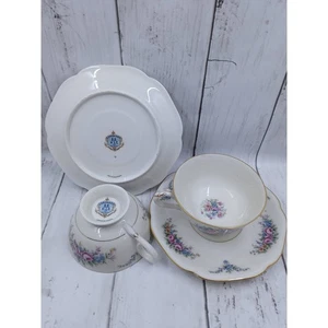 Vintage Annette Cup & Saucers By Haas-Czjzek Coronado Set of 2 Floral Border - Picture 1 of 5