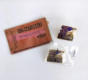 US Nationals NHRA Indianapolis Indy Drag Racing 1989 35th Lapel Pin X2 Ticket St - Picture 1 of 5