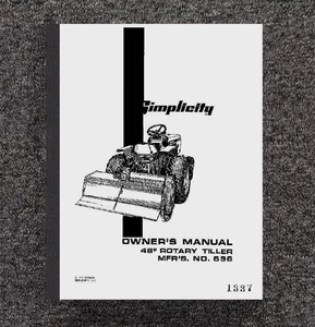 48" ROTARY TILLER OWNER'S OPERATOR MAINT MANUAL FITS SIMPLICITY NO. 696 - Picture 1 of 12